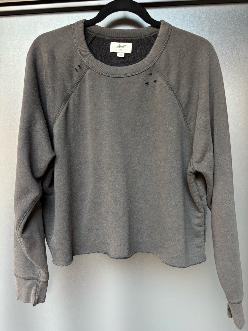 Washed/distressed Aerie Charcoal Cropped Sweatshirt - Women